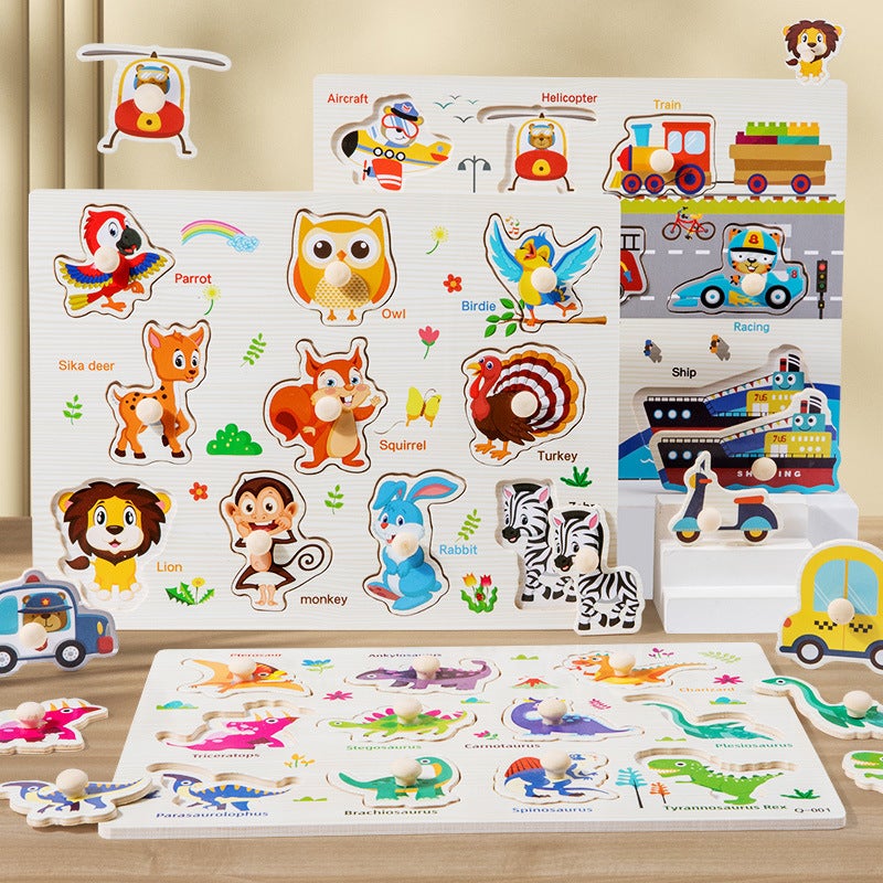 Wooden Hand-Held Jigsaw Puzzle Cognitive Jigsaw Puzzle Panel For Children Aged 1-3 - Image 1